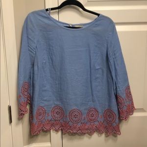 Monsoon Scalloped Eyelet Linen Blend Shirt